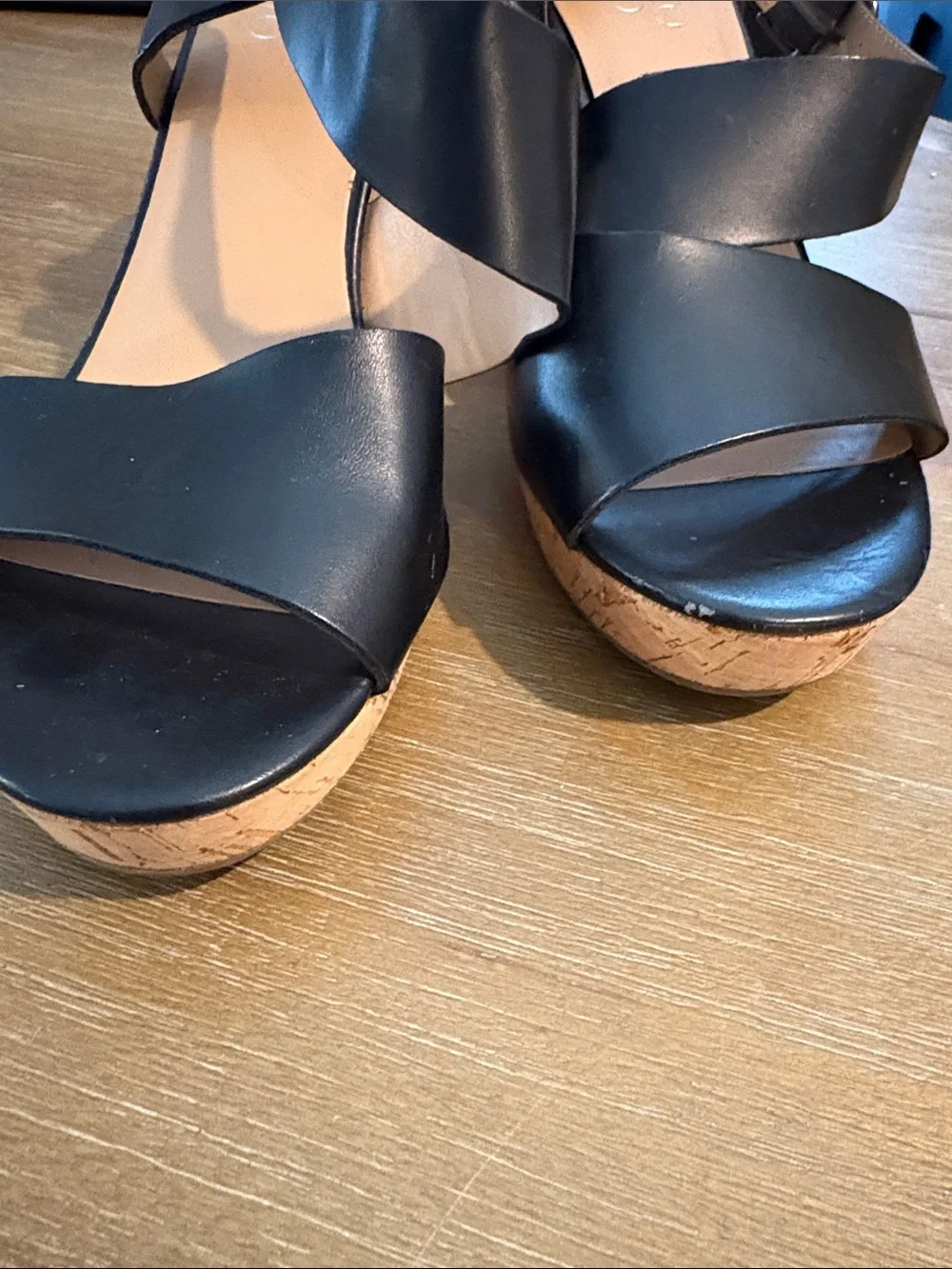 Franco Sarto Black Cork Wedge Sandals
